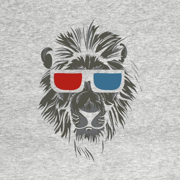 Lion Face wearing Stereoscopic 3D Glasses by jm2616